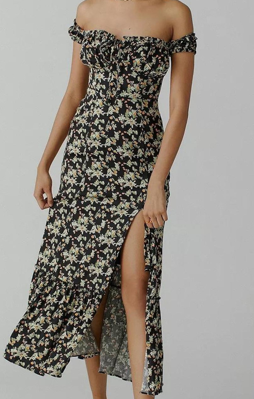 Urban Outfitters black floral maxi dress Size Large Boho Cottagecore Feminine